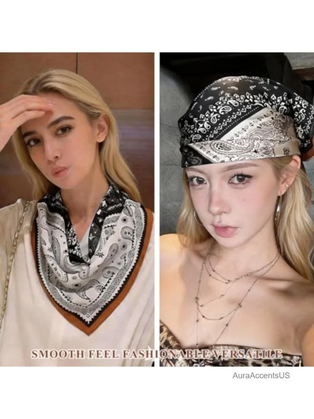 Large 70x70cm Square Satin Scarf Floral Print - Polyester Hair Neck Scarf